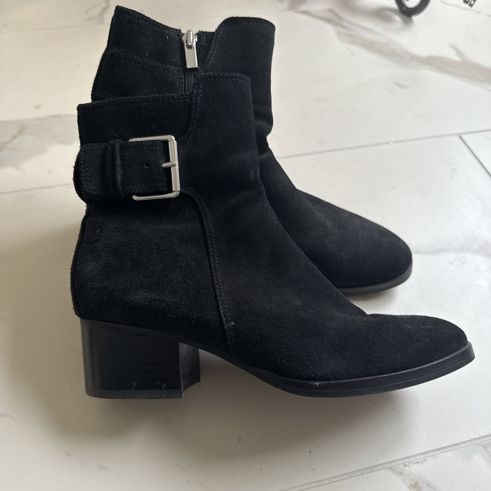 Via Spiga Black Ankle Booties with Silver Accents